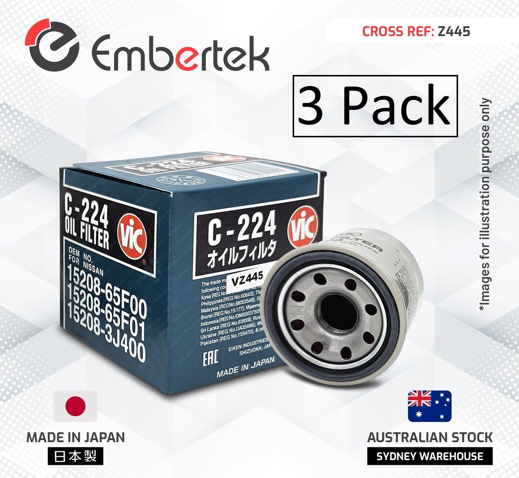 3 x VIC Japanese Oil Filters for Nissan Tiida 2006-2013 Ref: Z3445 ...